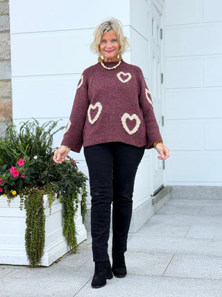 Heart Mock Neck Knit SweateR CHARLIE B