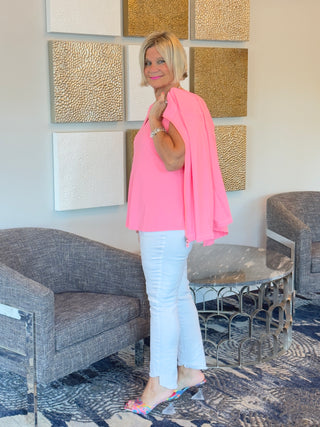 TAILORED V NECK CORAL TOP - Cathys Place