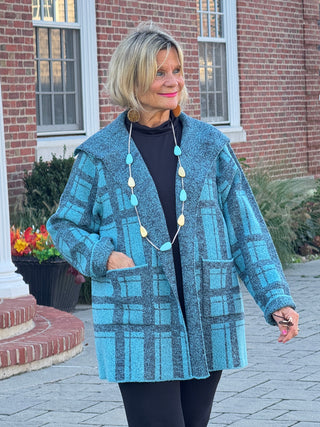 SOUTHERN NIGHTS BLUE PLAID POCKET SWEATER