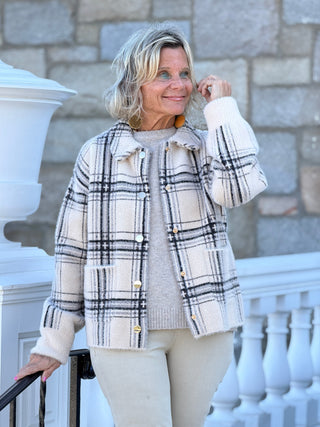Short Plaid Knit Jacket CHARLIE B