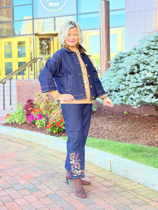 Women's Denim Faux Leather Collared Capelet Jacket Cathys Place