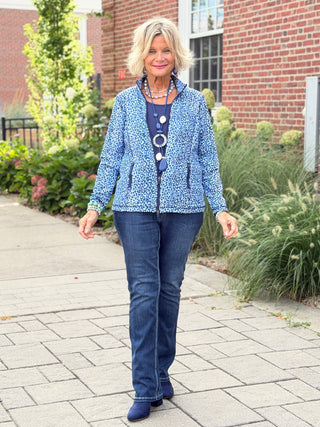 LULU B SPARKLING BLUE LEOPARD FULL ZIPPER LULU-B