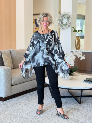 Black Swirl Silk Top Cathys Place