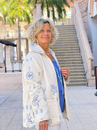 Women's Embroidered Quilted Shearling Jacket - Cathys Place