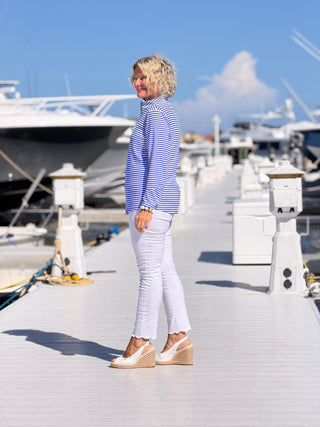 HARBOR BLUE STRIPED HALF ZIPPER TOP LULU-B