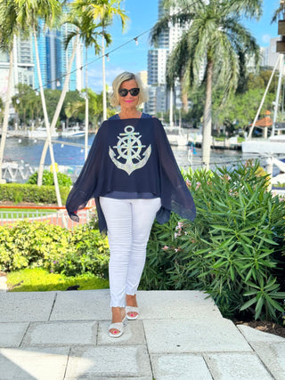 SWAROVSKI  CRYSTAL NAVY ANCHOR STATEMENT TOP