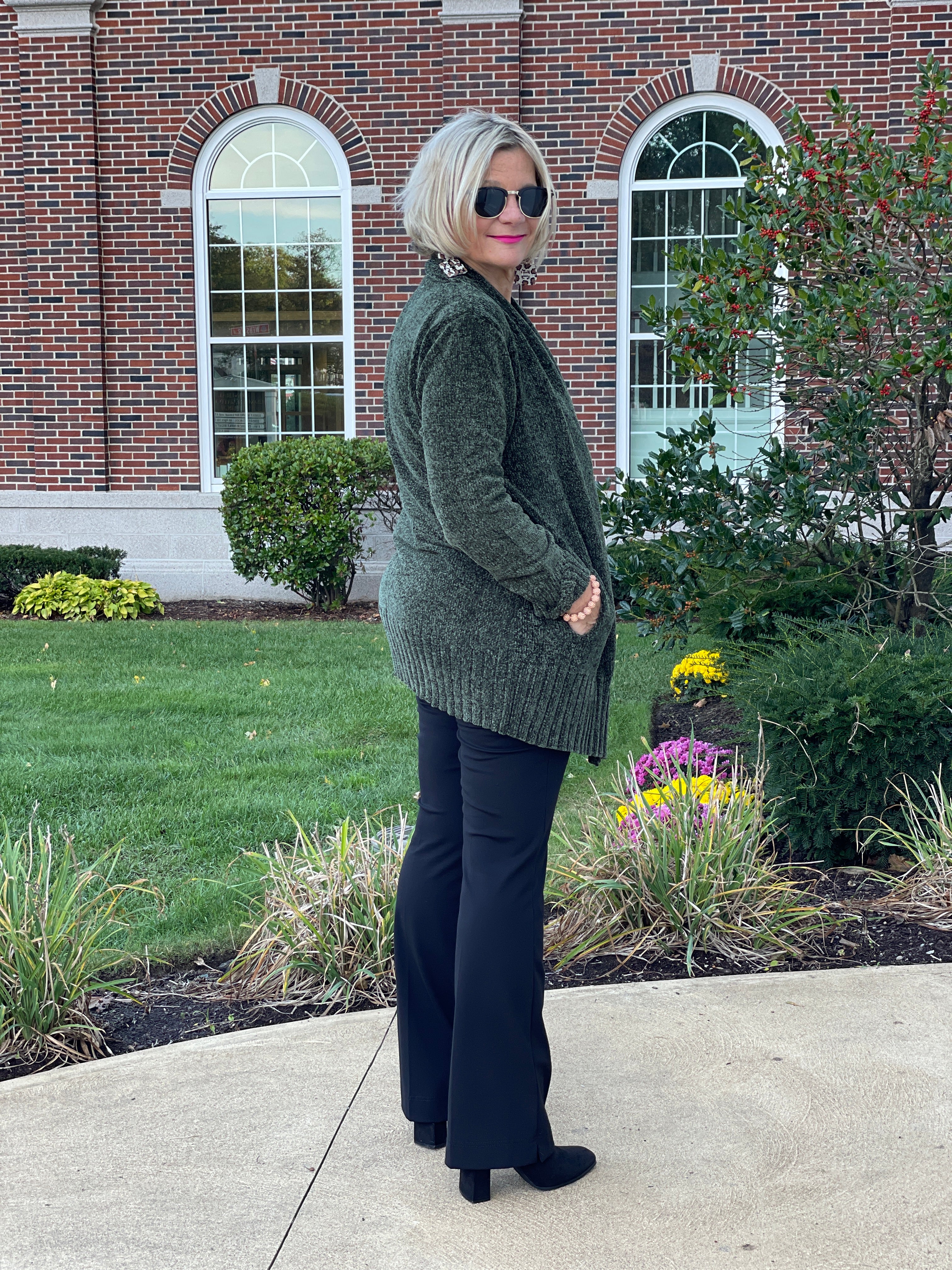 LULU B OLIVE CHENILLE CARDIGAN