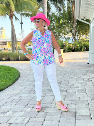 PINK PALM TREE SLEEVELESS TOP - Cathys Place