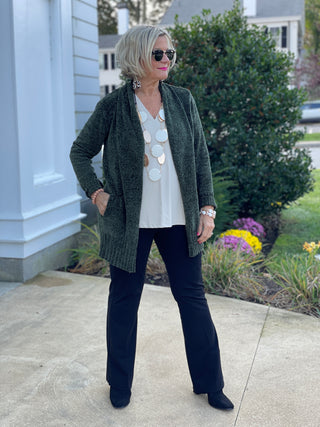 LULU-B OLIVE CHENILLE CARDIGAN