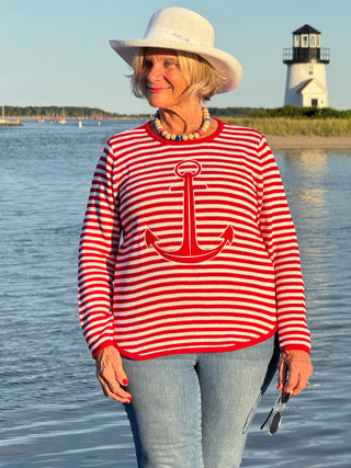 RED AND WHITE STRIPE ANCHOR SWEATER SHIPS WEEK OF AUGUST 25TH