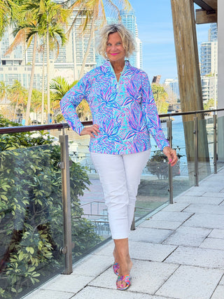 LULU B PALM ROYAL HALF ZIPPER TOP LULU-B