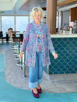 LULU-B SHADES OF ROYAL ROUGED CARDIGAN LULU-B