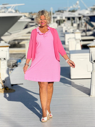 MARINA PINK STRIPE RUFFLE DRESS LULU-B