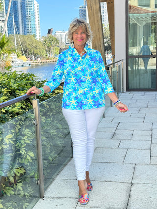 LULU B STARFISH SPLASH RUFFLE TOP