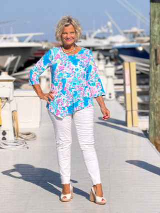 LULU B PALM BEACH SPLASH ASYMMETRIC TOP LULU-B