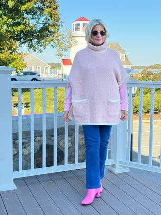 COLOR BLOCK TURTLE PINK POCKET SWEATER