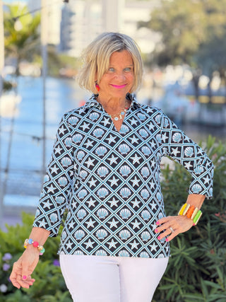 LULU B OCEAN TREASURES COLLAR SLEEVE TOP LULU-B