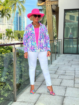 PINK PALM TREE ZIPPER JACKET