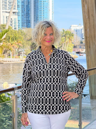 LULU B MIDNIGHT TRELLIS HALF ZIPPER TOP LULU-B