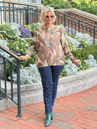 VIABS Olive Abstract Round Neck Knit Printed Sweater
