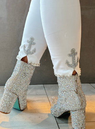 LULU-B WHITE ANCHOR BLING JEANS