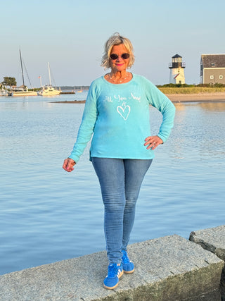 SEA FOAM ALL YOU NEED IS LOVE SWEATER