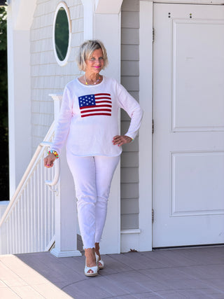 LULUB DOCKSIDE WHITE STAR FLAG SWEATER LULU-B