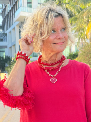 LULU B RED FINGE CASHMERE TOP