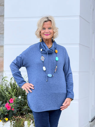 Women's Cozy Cowl Neck Solid Pullover Top INDIGO Cathys Place