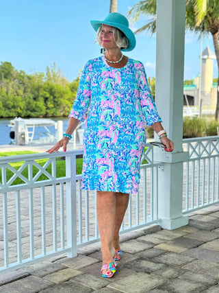 SPLASH OF PINK  RUFFLE SLEEVE DRESS