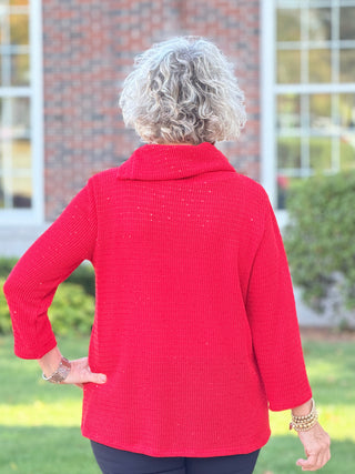 HOLIDAY RED SPARKLE COWL TOP Cathys Place