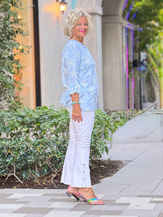 Cropped Bootcut Twill Jeans With Side Snaps CHARLIE B