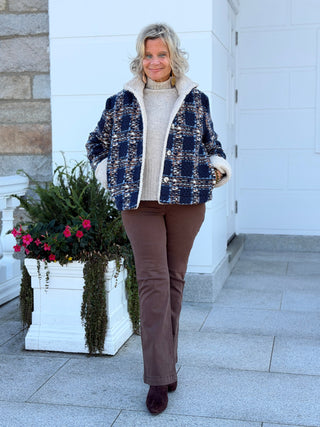 Plaid Bouclé Jacket With Sherpa Trim CHARLIE B