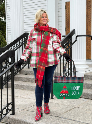 Christmas Plaid Casual Flannel Shacket Cathys Place