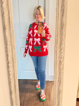 Bow Pearl Christmas Sweater Little Daisy Closet