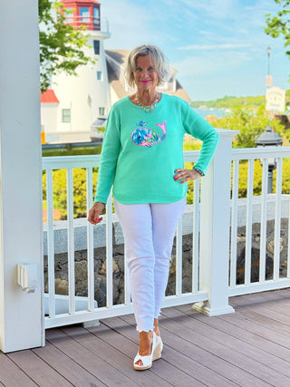 BEACH CLUB SEAFOAM WHALE SWEATER LULU-B