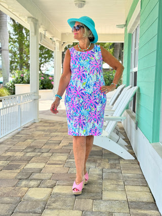 PINK PALM TREE SHIFT DRESS