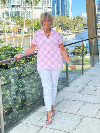 LULU B PINK CHIC SHORT SLEEVE V-NECK COLLAR TOP