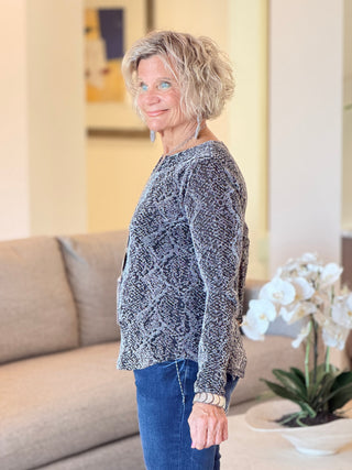 LONG SLEEVE METALLIC TEXTURED KNIT TOP Cathys Place