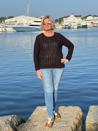 LULU-B BLACK CABLE CREW NECK SWEATER