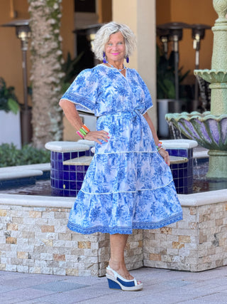 FRENCH RIVIERA BLUE MULTI ROMANTIC DRESS Cathys Place