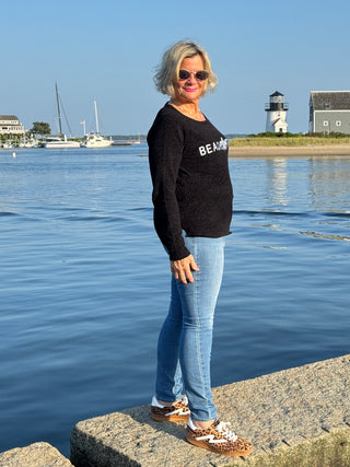CHENILLE BLACK CREW BEACHTIME SWEATER