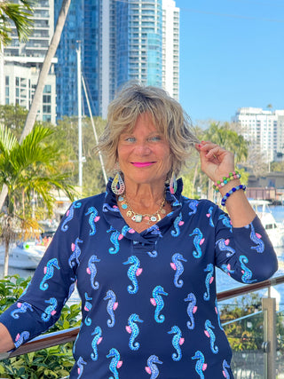 LULU B MIDNIGHT REEF RUFFLE TOP