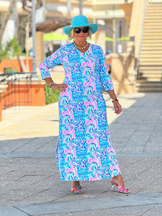 SPLASH OF PINK ELBOW MAXI DRESS