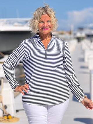 NAUTICAL NAVY HALF ZIPPER TOP LULU-B