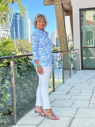 LULU B CORAL BREEZE RUFFLE TOP