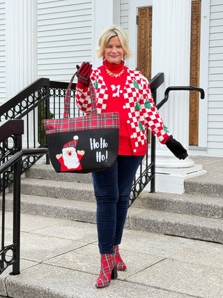 LDC Checkered Christmas Tree Pattern Button Sweater Cardigan Cathys Place