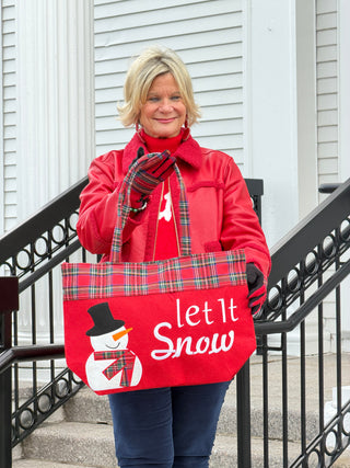 Let It Snow Letter Snowman Christmas Tote Bag Cathys Place