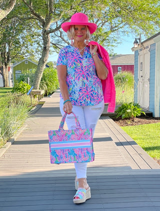 PINK PALM TREE SLEEVE TOP