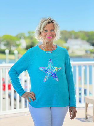 BEACH  CLUB AQUA STARFISH SWEATER LULU-B